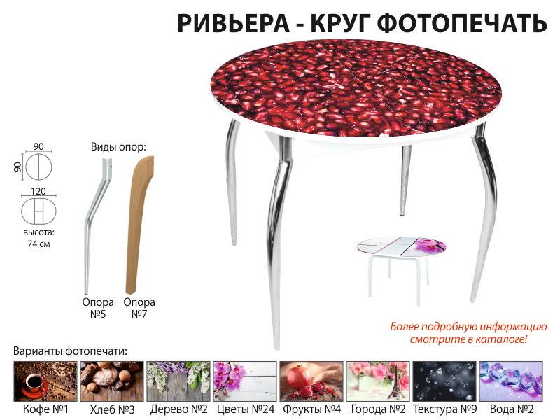 стол обеденный ривьера круг фотопечать в Москве