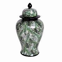 ваза керамическая листья с крышкой бело-зеленая 22*40см в Москве