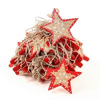 набор елочных украшений звезда деревянная с красным ободком christmas stars, 30 штук в Москве