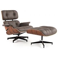 кресло eames style lounge chair кожа коричневое в Москве