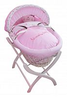 колыбель-переноска gift wicker moses basket белая, розовое белье в Москве