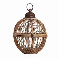 подсвечник-фонарь круглый деревянный большой со стеклом bamboo, 40 см в Москве