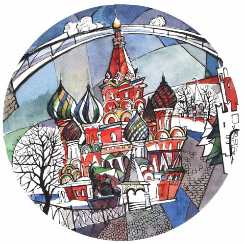 тарелка сувенирная собор василия блаженного. вечер в Москве