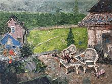 картина маслом во дворе в Москве